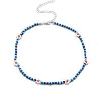 QYYZTQY 925 Sterling Silver Daisy Necklace For Women and Girls, Summer Boho Korea Lovely Daisy Flowers Colorful Beaded Charm Statement Short Collar Choker Necklace Vacation, Daisy Necklace For Girls