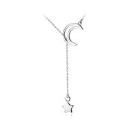 QYYZTQY 925 Sterling Silver Double Beads Chain Star Moon Cz Choker Necklace For Women Wedding Party S925 Jewelry