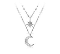 QYYZTQY 925 Sterling Silver Double Beads Chain Star Moon Cz Choker Necklace For Women Wedding Party S925 Jewelry