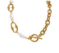 QYYZTQY 925 Sterling Silver Elegant Natural Half Pearl Half Chain Necklace For Women Men, Half Pearl Necklace Bracelet Sets - Freshwater Pearl Necklace, Half Pearl Half Chain Necklace Initial