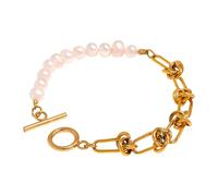 QYYZTQY 925 Sterling Silver Elegant Natural Half Pearl Half Chain Necklace For Women Men, Half Pearl Necklace Bracelet Sets - Freshwater Pearl Necklace, Half Pearl Half Chain Necklace Initial