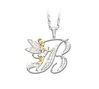 QYYZTQY 925 Sterling Silver Fairy Necklace For Women, Lovely Crystal A B C D E F G H Letters Flower Fairy Necklaces, Tinkerbell Necklace, Fairy Jewelry, Tinkerbell Jewelry