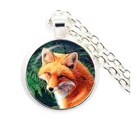 QYYZTQY 925 Sterling Silver Fox Necklace For Women And Men, Animal Fox Pendant Necklace Geometry Cute Glass Choker Craft Vintage, Fox Girl Gold Initial Necklace, Fox Jewelry For Women, Therian Jewelry