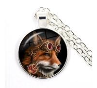 QYYZTQY 925 Sterling Silver Fox Necklace For Women And Men, Animal Fox Pendant Necklace Geometry Cute Glass Choker Craft Vintage, Fox Girl Gold Initial Necklace, Fox Jewelry For Women, Therian Jewelry