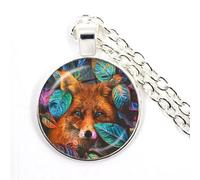 QYYZTQY 925 Sterling Silver Fox Necklace For Women and Men, Kawaii Fox Pendant Rope Necklace Cute Animal Glass Choker Craft Vintage, Fox Girl Gold Initial Necklace, Fox Jewelry For Women, Therian