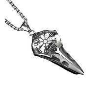 QYYZTQY 925 Sterling Silver Gothic Crow Necklace For Men Women, Zombie Horror Raven Necklace - Mythology Viking Skeleton Crow Head Pendant Jewelry For Halloween Christmas Gifts