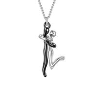 QYYZTQY 925 Sterling Silver Hug Necklace For Women and Men, Hug Couple Necklace Classic Embrace Little People Charm Couple Pendant Necklace Punk Lovers' Hug, Hugs and Kisses Necklace