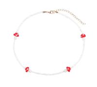 QYYZTQY 925 Sterling Silver Mushroom Necklace For Women, Bohemia Multicolor Mixed Beads Necklace Cute Cartoon Mushroom Seed Beaded Necklace Sweet Jewelry, Mushroom Choker