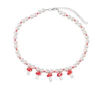 QYYZTQY 925 Sterling Silver Mushroom Necklace For Women, Bohemia Multicolor Mixed Beads Necklace Cute Cartoon Mushroom Seed Beaded Necklace Sweet Jewelry, Mushroom Choker