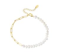 QYYZTQY 925 Sterling Silver Natural Half Pearl Half Chain Necklace For Women Men, Vintage Half Pearl Necklace Bracelet Sets - Punk Pearl Jewelry Sets, Half Pearl Half Chain Necklace Initial