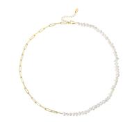 QYYZTQY 925 Sterling Silver Natural Half Pearl Half Chain Necklace For Women Men, Vintage Half Pearl Necklace Bracelet Sets - Punk Pearl Jewelry Sets, Half Pearl Half Chain Necklace Initial