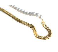 QYYZTQY 925 Sterling Silver Natural Half Pearl Half Chain Necklace For Women Men, Vintage Half Pearl Necklace Bracelet Sets - Punk Pearl Jewelry Sets, Half Pearl Half Chain Necklace Initial