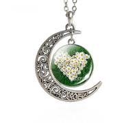 QYYZTQY 925 Sterling Silver Patrick Day Natural Four-Leaf Jewelry Glass Cabochon Crescent Moon Necklace Lucky Accessories for Women - Patricks Day Necklaces, Green Bead Necklace
