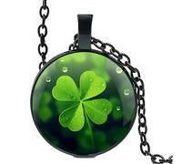 QYYZTQY 925 Sterling Silver Patricks Day Necklaces For Women and Men, Classic Patrick Day Shamrock Four-Leaf Wooden Necklace Glass, Patricks Day Beads Bulk, Green Bead Necklace