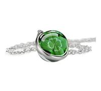QYYZTQY 925 Sterling Silver Patricks Day Necklaces For Women and Men, Four-Leaf Glass Dome Necklace Patrick Day Green Necklace, Patricks Day Beads Bulk, Green Bead Necklace