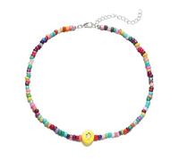 QYYZTQY 925 Sterling Silver Preppy Necklace For Women and Girls, Yellow Face Choker Beads Necklace Cute Summer Collar Necklace Colorful Necklace, Face Necklaces, Preppy Necklaces For Teen Girls