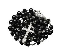 QYYZTQY 925 Sterling Silver Religious Rosary Necklace For Women - Religion Faux Pearl Rosary Cross Necklace, Mary Jesus Cross Pendant Long Beads Chains