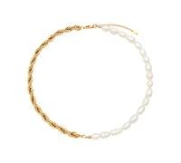 QYYZTQY 925 Sterling Silver Vintage Natural Half Pearl Half Chain Necklace For Women Men, Classic Half Pearl Necklace Bracelet Sets - Freshwater Pearl Necklace, Half Pearl Half Chain Necklace