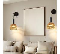 QYYZTQY Adjustable Height Rattan Wall Lamp with Remote Control, USB Rechargeable, 2700K-6500K for Living Room Bedroom Corridor (Black)