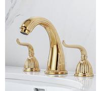 QYYZTQY All-Copper Double-Hole Hot and Cold Water Faucet Basin Double-Handle Split Three-Hole Hand Washing Basin Three-Piece Set, countertop Basin Three-Piece Set of Gold Dovetail