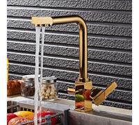 QYYZTQY All Copper Faucet, Three-in-One Kitchen Washing Basin, Hot and Cold Rotating Water Purification, Direct Drink Gold Square Main Body