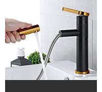 QYYZTQY All Copper Telescopic Hot and Cold Wash Basin Toilet countertop Basin Bathroom Basin washbasin Pull-out Faucet, Black Gold Low Draw-out (rotatable)