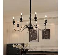 QYYZTQY American Candle Chandelier Black/Gold Walnut Wood Lights for Living Dining Room Bedroom Home Decoration
