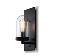 QYYZTQY American Style Black Indoor Wall Lamp, Clear Glass Vanity Wall ,Retro Industrial Bedside Wall Light with Base for Bedroom Living Room Hallway