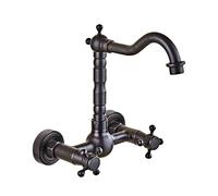 QYYZTQY Antique All-Copper in-Wall Hot and Cold Basin Faucet Wall-Mounted Wall-Mounted Double-Handle washbasin Faucet, Black Ancient Twist High