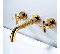 QYYZTQY Antique All-Copper Wall-Mounted Basin Faucet Bathroom Concealed Embedded Wall out of Three-Hole Hot and Cold Water Faucet Black, Gold