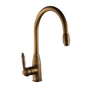 QYYZTQY Antique Brass Pull out Faucet with 360 Degree Rotat Deck Mounted Single Handle Retro Sink Mixer Tap for Kitchen Vintage Style Aerator Included