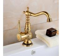 QYYZTQY Antique Faucet Carved Basin Hot and Cold Water Faucet Basin Single Handle Single-Hole heightened Brass European Swivel, Antique Carved [Dwarf] Faucet