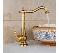QYYZTQY Antique Faucet Carved Basin Hot and Cold Water Faucet Basin Single Handle Single Hole heightened Brass European Rotation, Antique Carved [High] Faucet