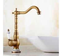 QYYZTQY Antique Faucet Carved Basin Hot and Cold Water Faucet Sink Single Handle Single Hole heightened Brass European Swivel, Antique Blue and White High Gourd Faucet