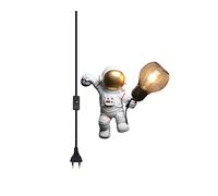 QYYZTQY Astronaut Wall Lamp Creative Resin Wall for Children's Room with Plug Lighting Fixture for Boys Girls Bedroom Christmas Atmosphere Lamp,Black (Color : Black)