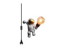 QYYZTQY Astronaut Wall Lamp Creative Resin Wall for Children's Room with Plug Lighting Fixture for Boys Girls Bedroom Christmas Atmosphere Lamp,Black (Color : Gold)