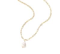 QYYZTQY Baroque Silvery Freshwater Pearl Long Pendant Paperclip Toggle Drop Stainless Steel Women Jewelry for Girls