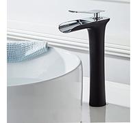 QYYZTQY Basin Tap, Brass, Hot & Cold Mount, Waterfall Spout Handle Single Hole Bathroom Sink Black Gold, High(Black and Silver,High)