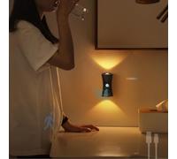 QYYZTQY Battery Operated Light Indoor Dimmable Lamp with Motion Sensor Auto/ON/Off Wall USB Rechargeable for Bedroom Living Room Bathroom (Gold,1 Pack)