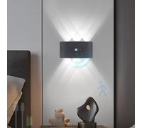 QYYZTQY Battery Powered Light with Motion Sensor Lamp Up and Down Indoor USB Rechargeable Wall Black for Bedroom Hallway Stairway (Warm Light,6W)