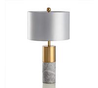 QYYZTQY Bed Lamp Minimalist Bedroom Table Lamp Villa Metal Cloth Cover Marble Decorative Table Lamp Study Desk Reading Lamp Living Room Lamp(C)