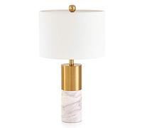 QYYZTQY Bed Lamp Minimalist Bedroom Table Lamp Villa Metal Cloth Cover Marble Decorative Table Lamp Study Desk Reading Lamp Living Room Lamp(A)