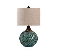 QYYZTQY Bed Lamp Retro Green Lamps Ceramics Bedside Table Lamps with Fabric Lampshade American Style Ice Crack Nightstand Lamps for Home Office, 22" H Bedside Table Lamp Living Room Lamp(Beige)