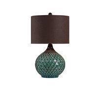 QYYZTQY Bed Lamp Retro Green Lamps Ceramics Bedside Table Lamps with Fabric Lampshade American Style Ice Crack Nightstand Lamps for Home Office, 22" H Bedside Table Lamp Living Room Lamp(Brown)