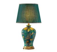 QYYZTQY Bedroom Bedside Lamp American Retro Green Table Lamps Hand-Painted with Gold Desk Lamp Large Table Lamps for Living Room Hotel Home Office Nightstand Lamp