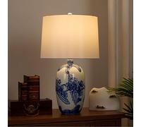 QYYZTQY Bedside Lamp Chinese Style Ceramic Table Lamp Vintage Large Table Lamp Minimalism Bedroom Living Room with Fabric Shade E27*1 for Hotel Café Decorative 40 * 72cm