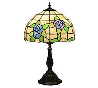 QYYZTQY Bedside Lamp Table Lamps Blue and Purple Rose Stained Glass Desk Lamp Antique Alloy Base for Bedroom Living Room Reading Lighting Warm as Ever