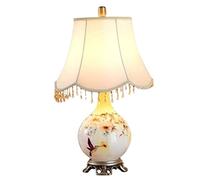 QYYZTQY Bedside Table Lamp American Pastoral Ceramic Table Lamps Hand Painted Flower and Bird Glazed Drum Shade Decor Traditional Bedside Office Nightstand Lamp for Bedroom(Dimmer Switch)