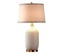 QYYZTQY Bedside Table Lamp American Retro Ceramic Table Lamp Living Room Bedroom Nightstand Bedside Lamp Fabric Shade Decor Desk Light Nightstand Lamp for Bedroom(Remote Control Switch)