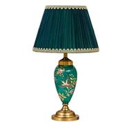QYYZTQY Bedside Table Lamp Ceramic Table Lamp Hand Painted Flowers and Birds in Gold Glaze Metal Base Fabric Shade for Bedroom Office Table Lamps Nightstand Lamp for Bedroom(A,Dimmer Switch)
